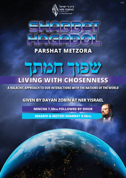 Banner Image for Shabbat Hagadol Drasha - given by Dayan Zobin - LIVING WITH CHOSENNESS: A Halachic Approach to our Interactions with the Nations of the World